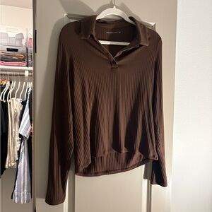 Abercrombie Long-Sleeve Wide Rib Polo Top | L